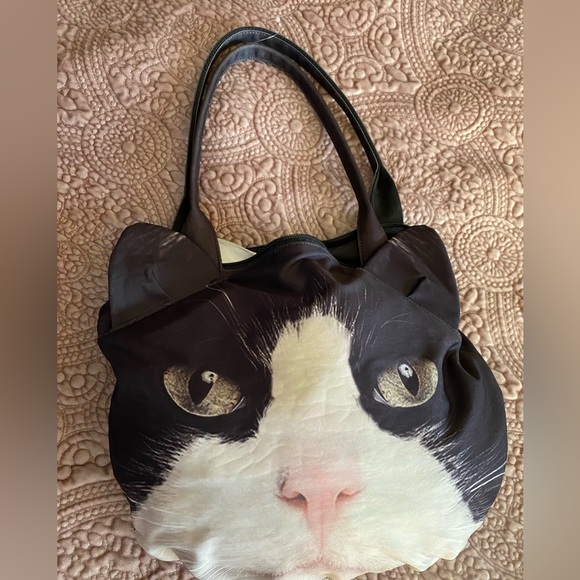 Black and White Cat Face Tote Bag - Picture 2 of 4